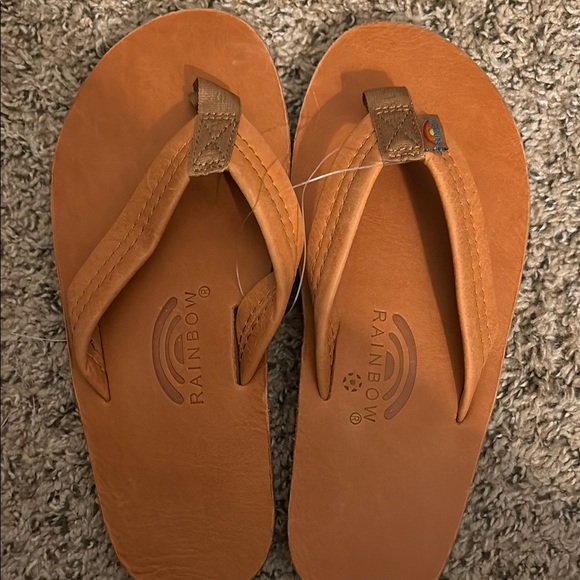 Rainbow Tan Leather Flip-Flops - Picture 1 of 4